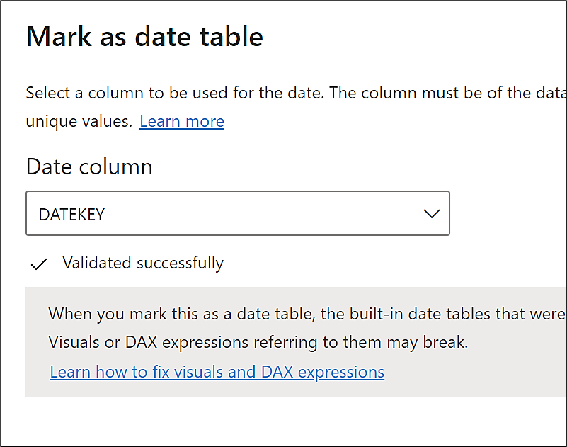 Marking as date table